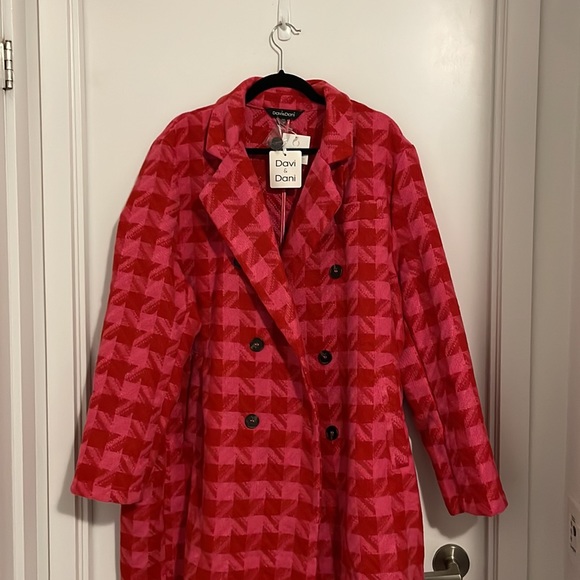 Pink & Red Houndstooth Coat Plus Size Jacket - Picture 2 of 3